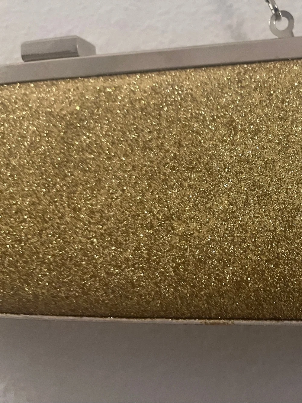 Gold Glitter Evening Bag Clutch Silver Chain Strap Formal Party Purse